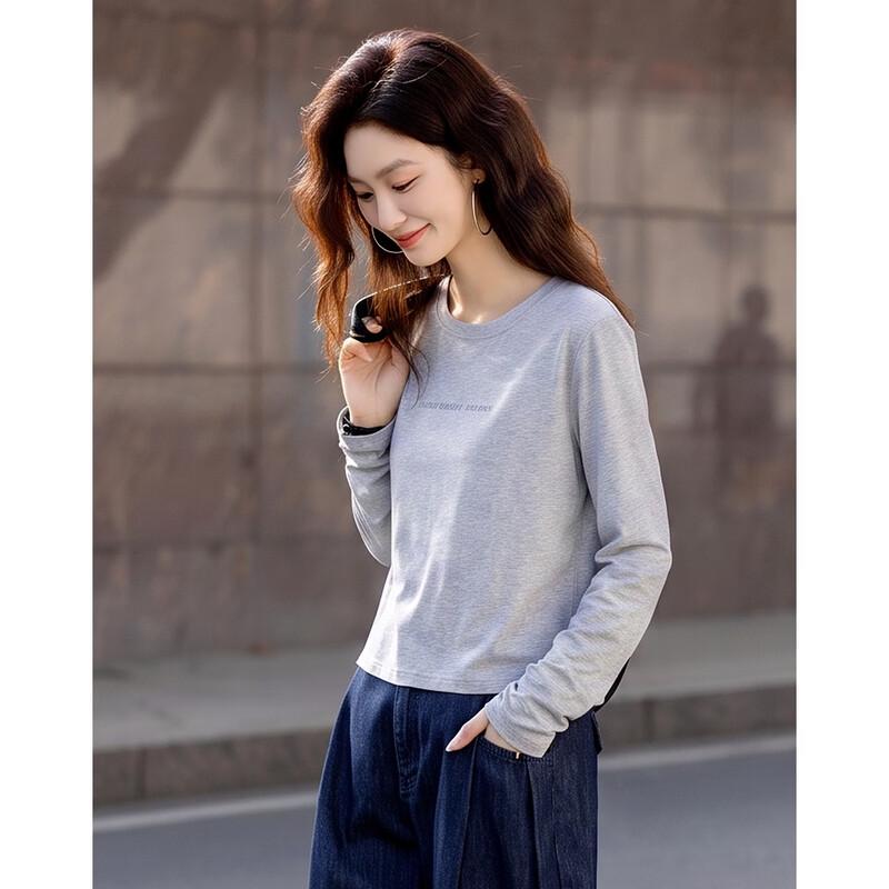 Demana Women's Casual Letter Print Crew Neck Long-Sleeve T-Shirt