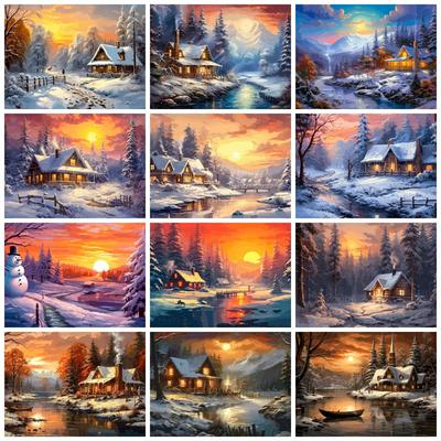 Pittura Diamante 5D Nuovi Arrivi Casa Inverno Quadrato Pieno Rotondo Ricamo Mosaico Paesaggio Tramonto Decorazione Casa