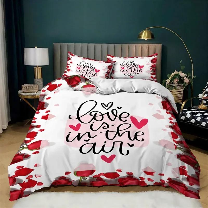 Love Heart Soft Duvet Cover Set Microfiber Bear Warm Comforter Cover Soft Romantic Beding Sets Valentine's Day For Young Girls Women Rom Decor