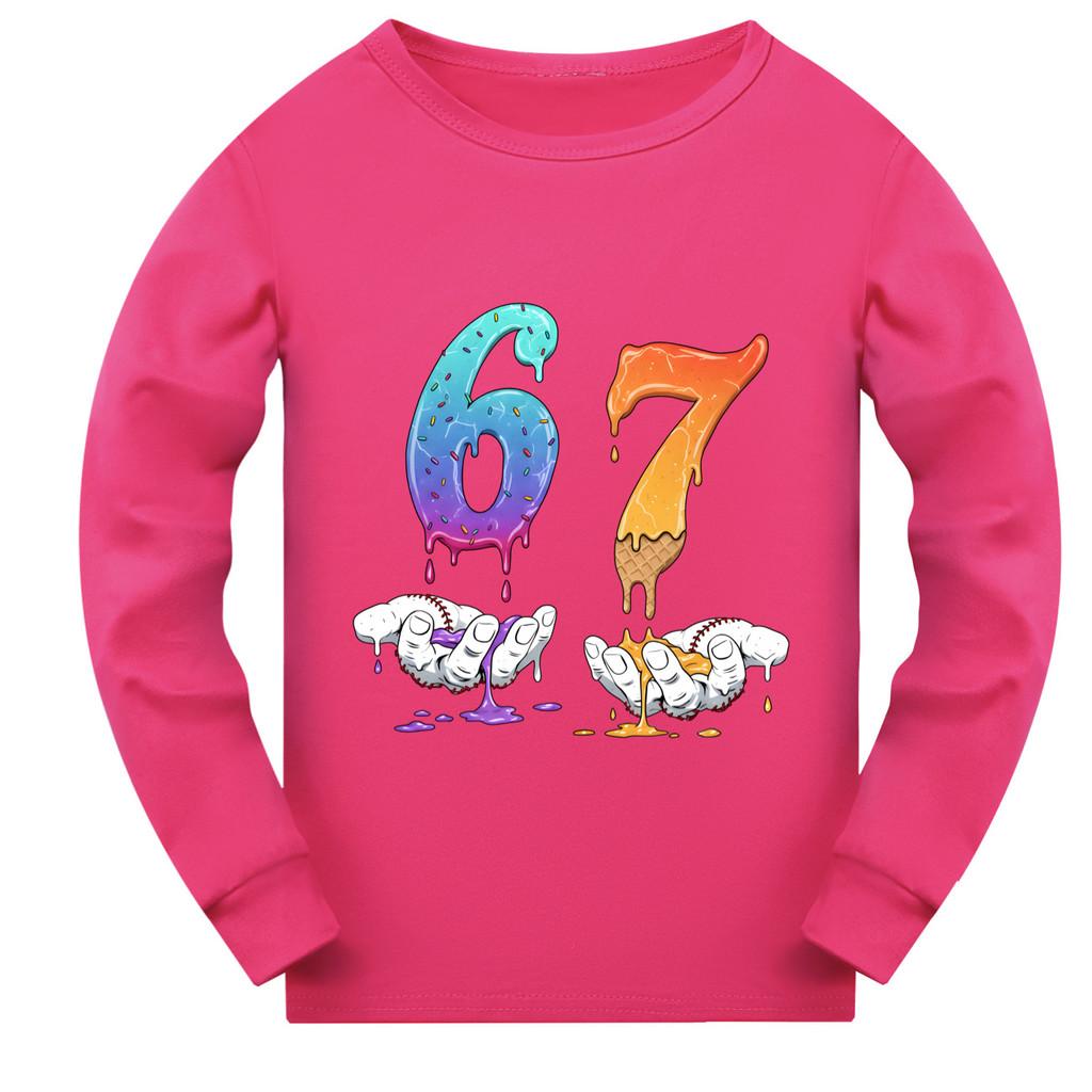 5231 Kinder Jungen Mädchen Steal a Brainrot 67 Sechs Sieben Aufdruck Langarm T-Shirt