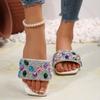 Simple, Fashionable and Comfortable Slippers for Women's Versatile Wear 2025 Summer New Fashionable Rhinestone Gorgeous Flat-bottomed Cool Slippers