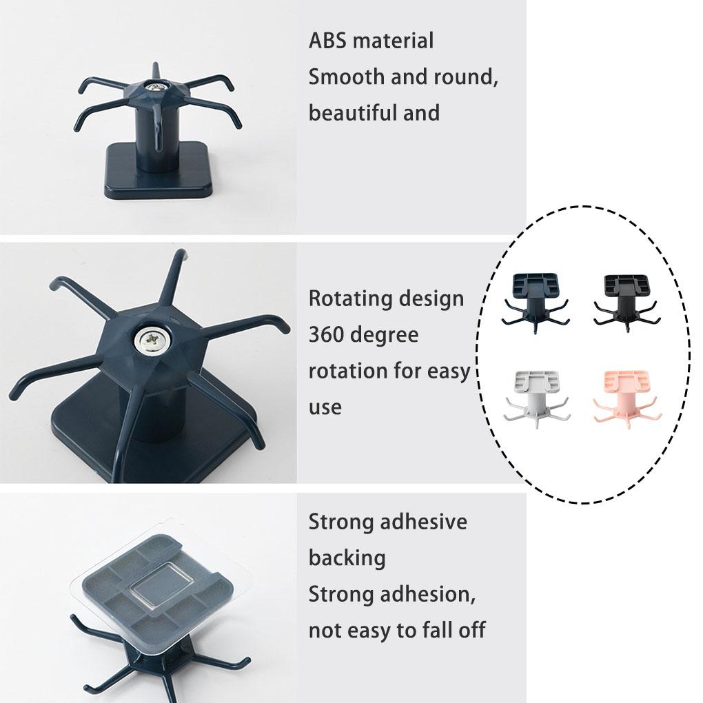 Kitchen Hanger Self-adhesive 360 Degree Rotatable 6 Claw Detachable Cup Cooking Tool Brush Rack Holder Accessories