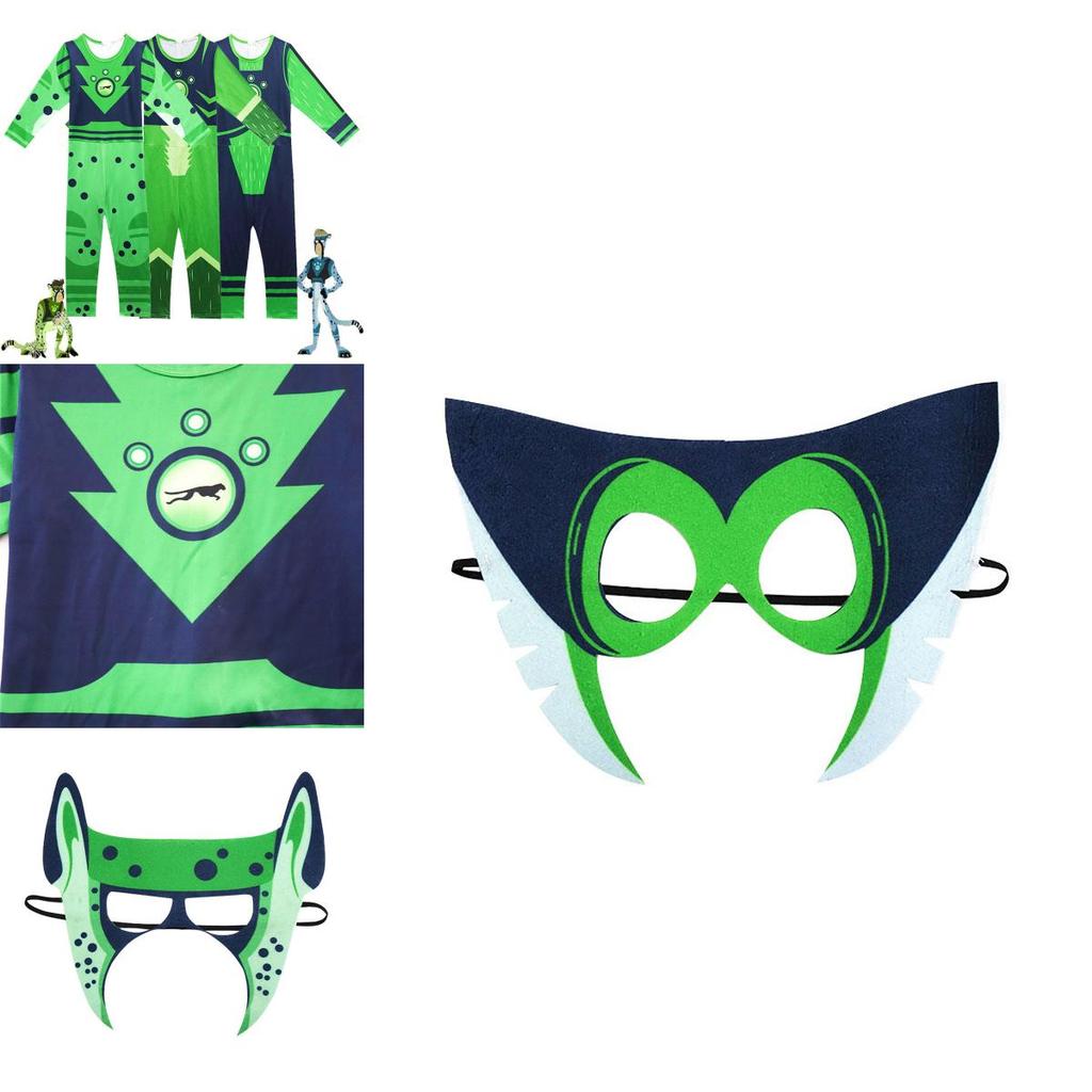 Costum Wild Kratts Puterea Creaturii Pentru Copii Cu Salopetă Verde Marin și Mască
