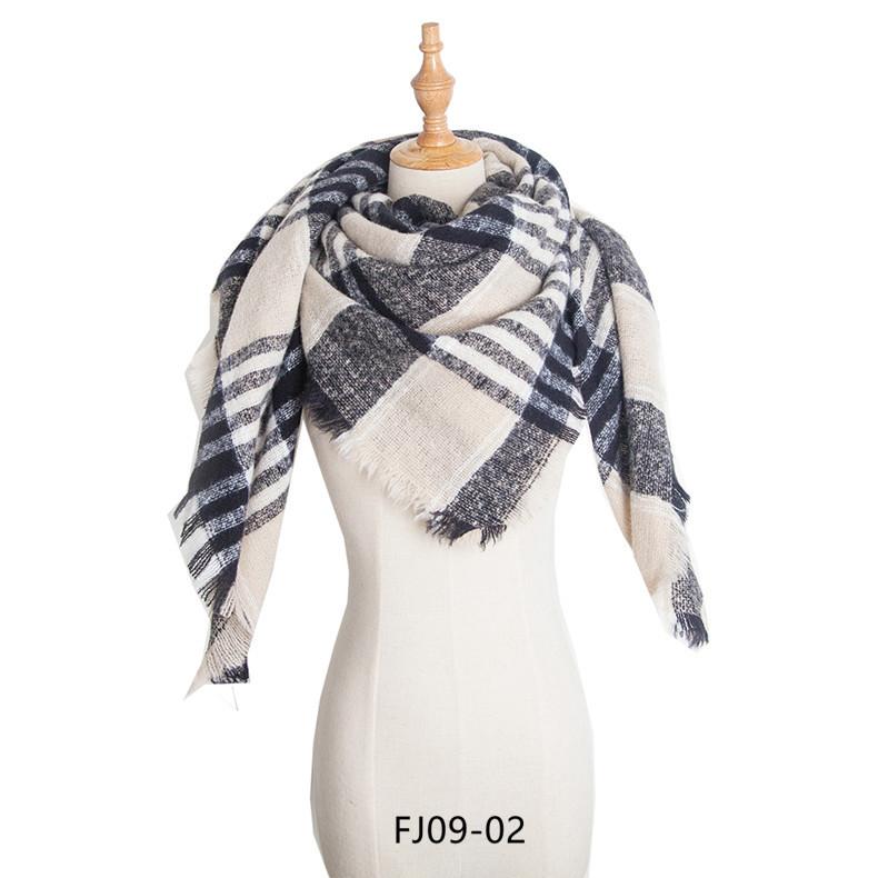 Jesienny i zimowy nowy okrągły szalik z poliestru z kolcami z wełny dwustronny w kratkę w kolorze kwadratowym szalik damski