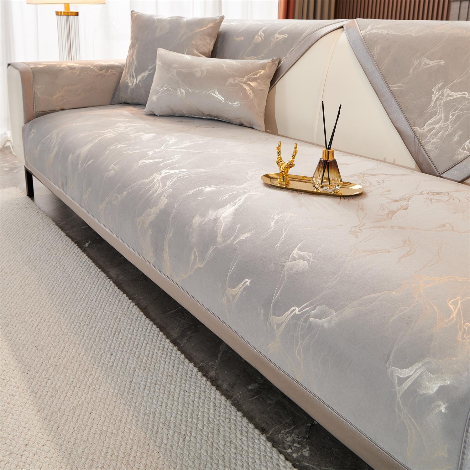 

Чехол для дивана с принтом Marble Lines из бархата для дивана в форме буквы L, чехлы для диванов, чехлы для диванов, противоскользящий чехол для гостиной на 4 сезона 70X70cm светло-серый