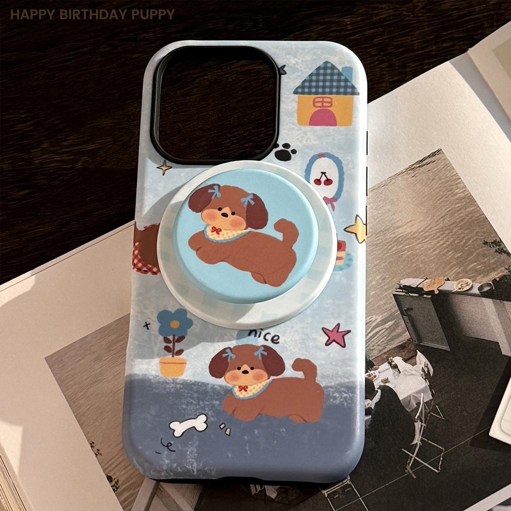 Denim Blue Puppy Magnetic Stent Applicable To Apple IPhone 16 Mobile Case 15promax Retro 14 Film 11