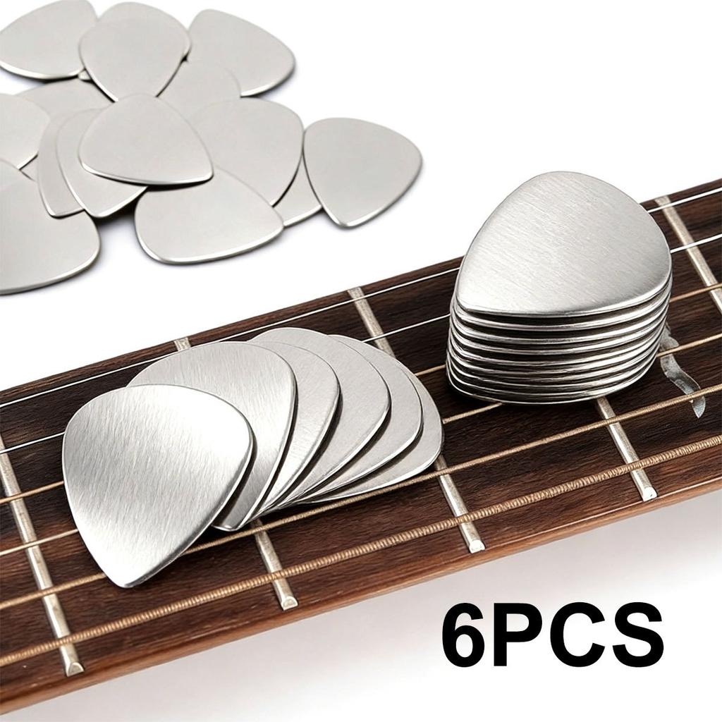 6Pcs 0.3mm Stainless Steel Guitar Picks - Durable Metal Plectrums for Acoustic/Electric Guitar, Ukulele & Bass, Precision ZSY