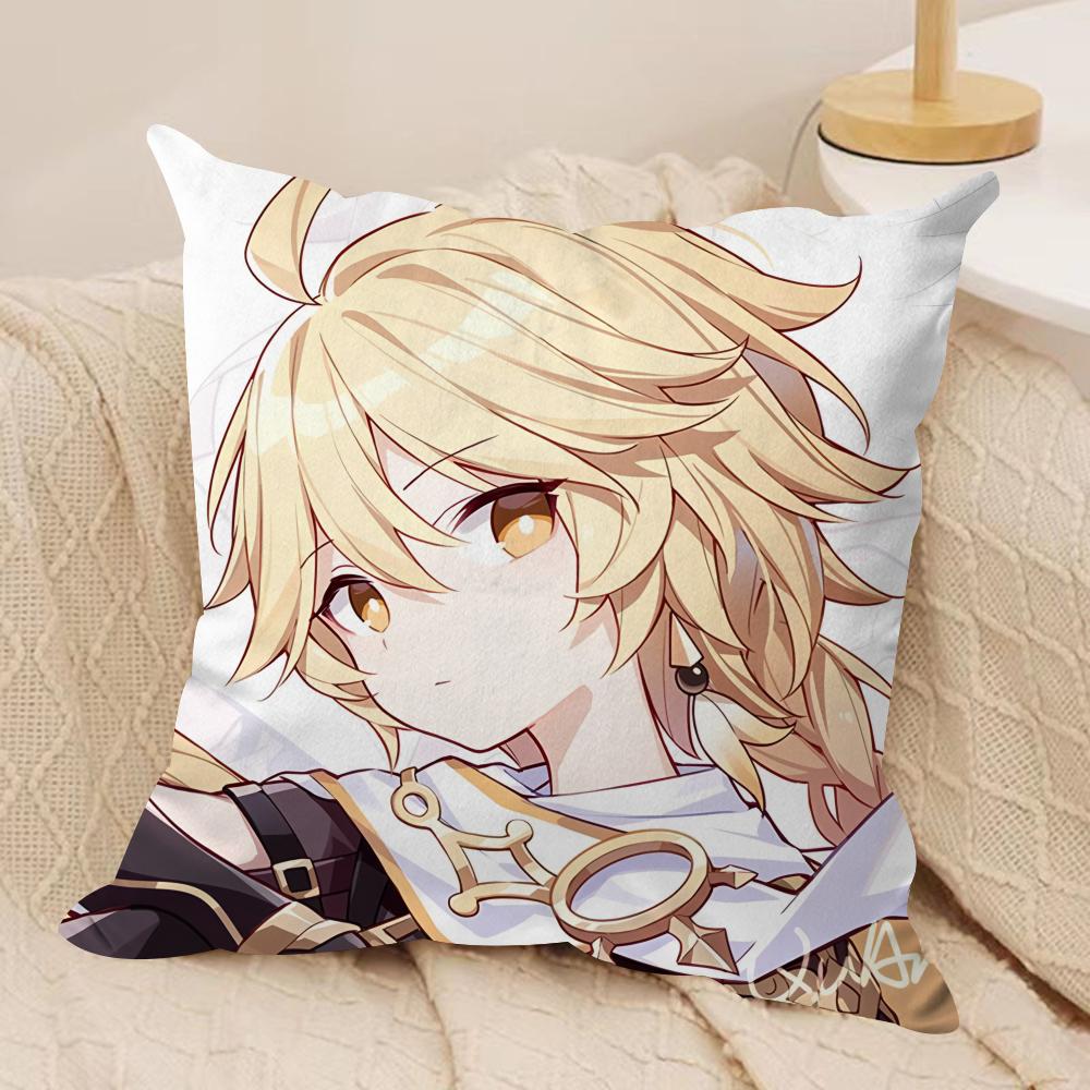 Aether Cute Genshin Impact Cushion Cover Silky Short Plush Invisible Zipper Dustproof Sofa Pillow Case For Home Decor