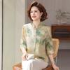 Elegant Chinese Style Mid-Sleeve Printed Summer Shirt for Middle-Aged and Elderly Women
