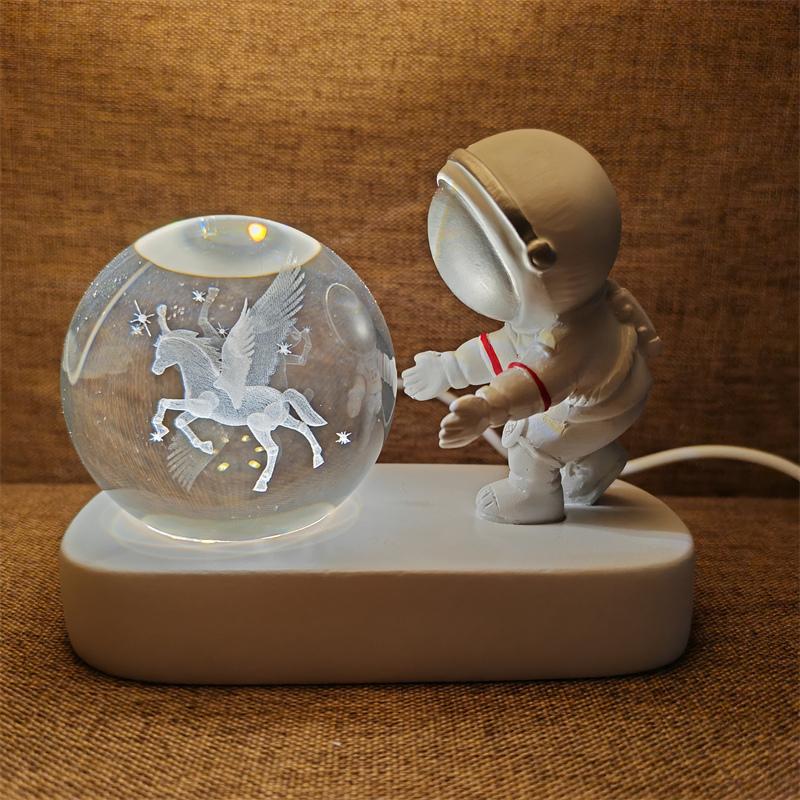 Astronaut Creativ 3D Minge de Cristal Led Lumină de noapte pentru Dormitor Copii Planetă Spațiu Lampă Sistem Solar USB Cadou de Crăciun pentru copii