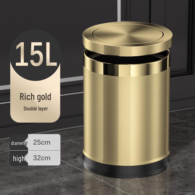 Stainless Steel Swing Lid Trash Can for Home and Kitchen, Light Luxury Design for Bathroom and Living Room.