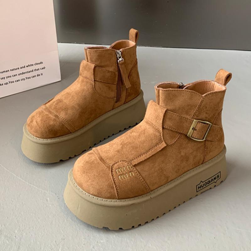 Suede Platform Women Ankle Boots Flats Warm Cotton Snow High Heels Shoes Woman Brand 2025 Trend Winter Cozy Casual Botas Femme