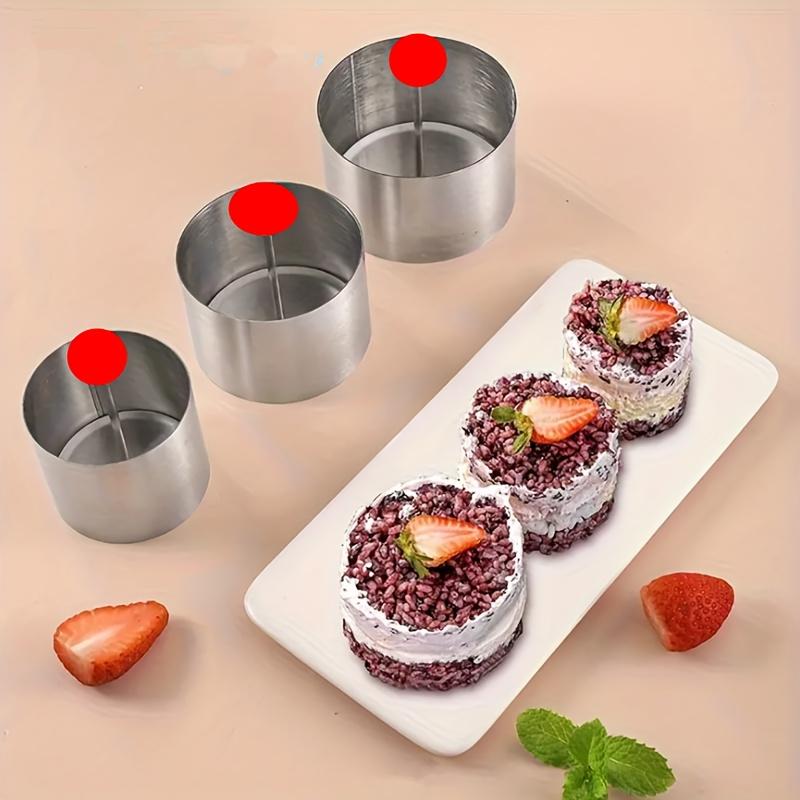3er Set Kuchenringformen mit Stoßer, Edelstahl-Kuchenringe, Mousse-Ringe, Reisbällchen-Formen, Backwerkzeuge, Küchenhelfer, Küchenzubehör