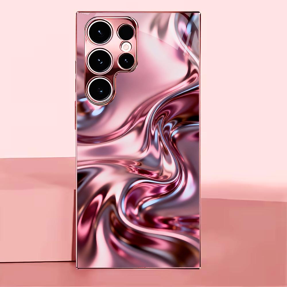 Metallisch pinke Textur Madam pink Glas Handyhülle für Samsung Galaxy S26 S25 S24 S23 S22 S21 FE Ultra Plus Stoßfest Weiblich