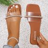 Fashion 2025 autumn new large size sandals pearl flat square toe sandals