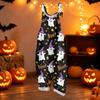 Women Casual Loose Fit Jumpsuit Halloween Print Vintage Style Sleeveless Overalls Cotton Linen Fabric Comfortable Design