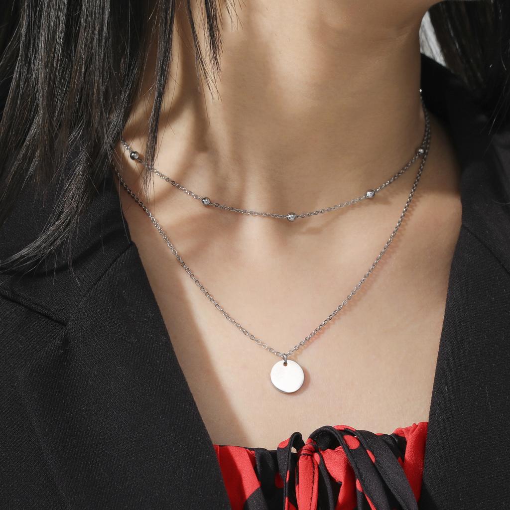 Cazador Double Layer Chain Necklace for Women Stainless Steel Round Dics Pendant Beads Chain Minimalisst Jewelry Fashion Choker