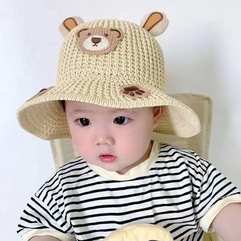 Children's Sun Hat Summer Thin Boys and Girls Baby Sun Hat Straw Hat Breathable Big Eaves Bucket Hat Sun Hat
