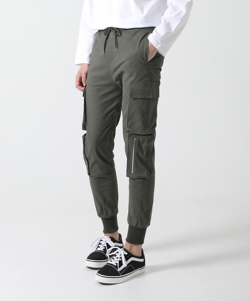 Jikeulib Elastic Waist Flap-To-Pocket Stretch Jogger Pants