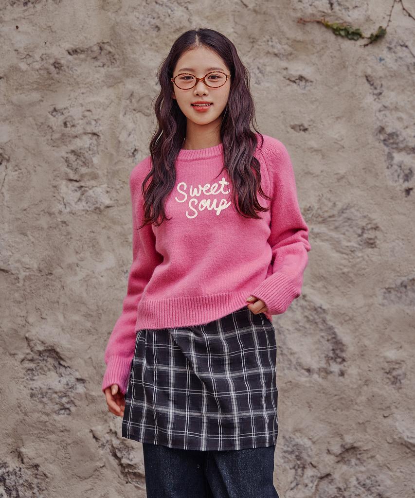 SWEET SOUP Lettering Point Crop Knit (Wbblkf1)