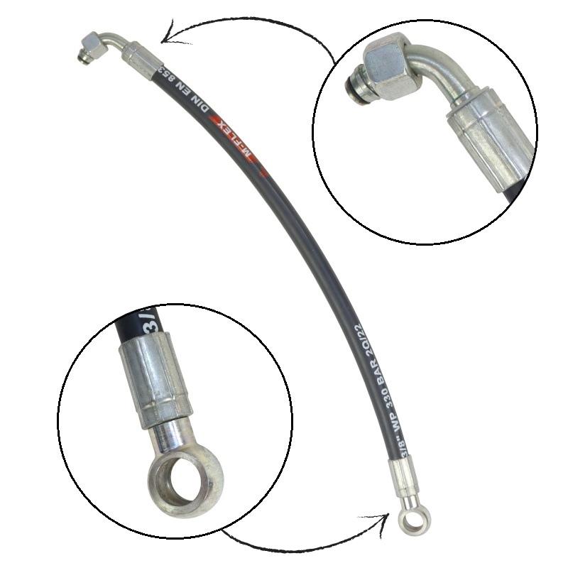 Hydraulic hose DN10 330 bar elbow DKOL 90 DN10 M18X1.5 12L / eyelet RNM P01 DN10 D18 -470mm DN10-2SN PZL Hydral
