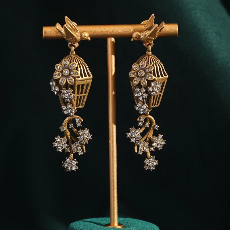 

Vintage Jewelry Making Supplies Rhinestones For Woman Bird Cage Drop Dangle Earring Gold Color Luxury Accessories Trending 2025