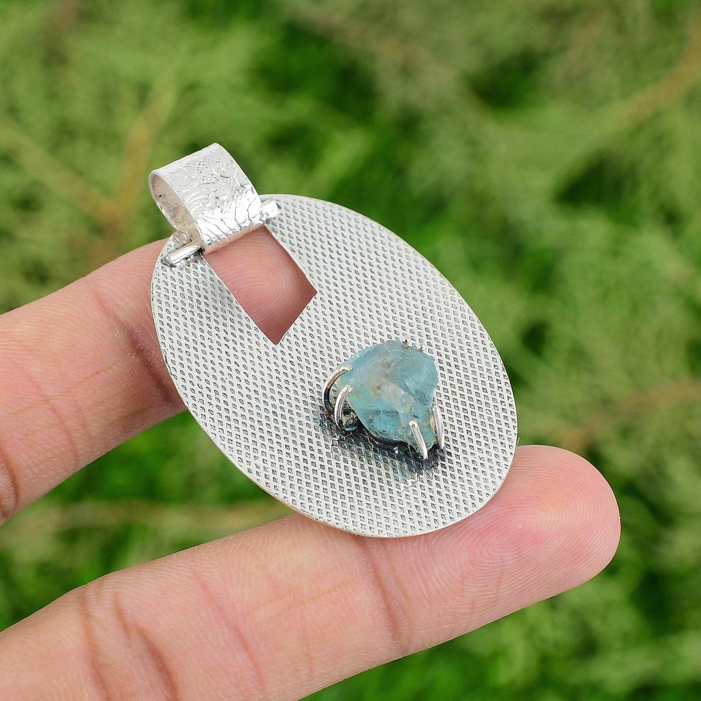 Daughters Day Deal Neon Apatite Rough Stone Elegant Wife Pendant Sterling Silver