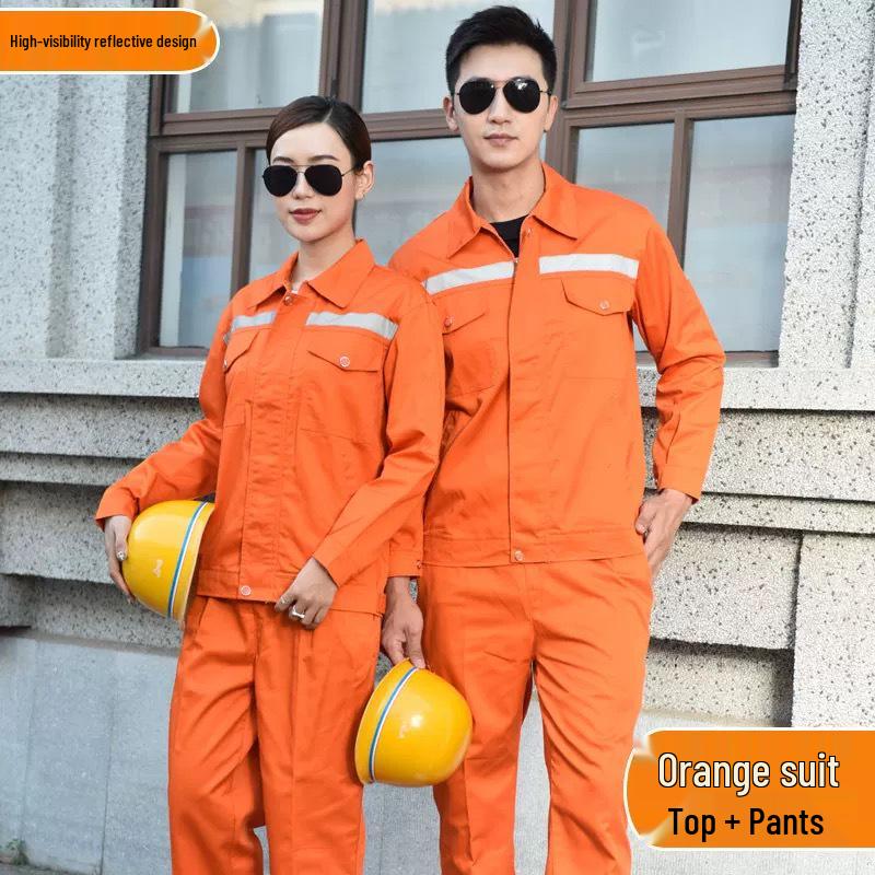 Reflective Polyester Cotton Workwear Set - Durable, Dirt-Resistant Clothes for Spring and Autumn Construction and Workshop Use