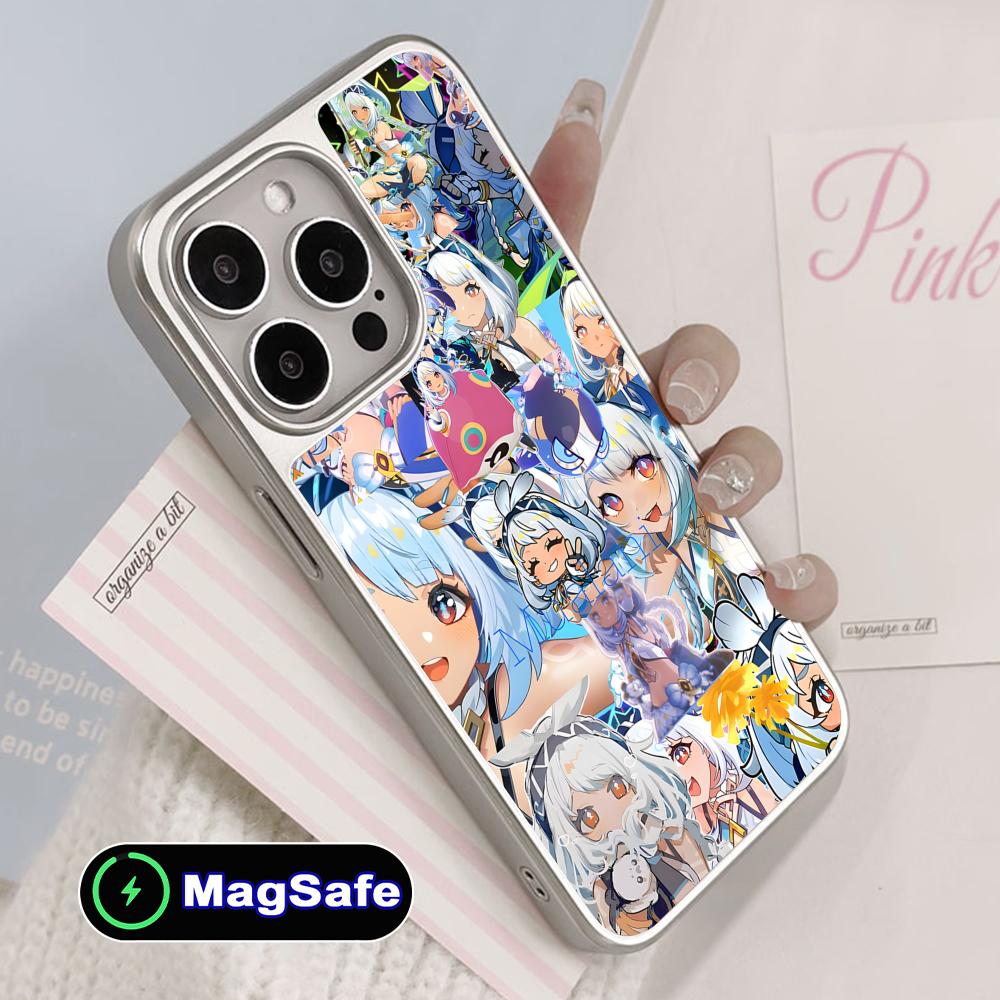 Game GI Mualani Silver Plating Magsafe Mobile Phone Case for iPhone 17 16 15 14 13 12 11 Air Pro Max Plus Colorful Cover