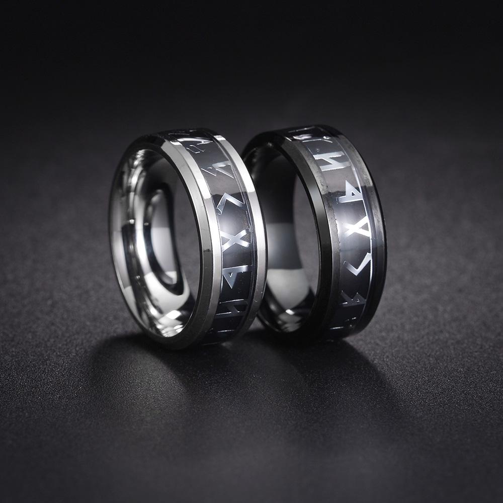 Fashion Stainess Steel Men Rings Classical Viking Rune Grain Rings For Men Anniversary Party  Accessories Gift