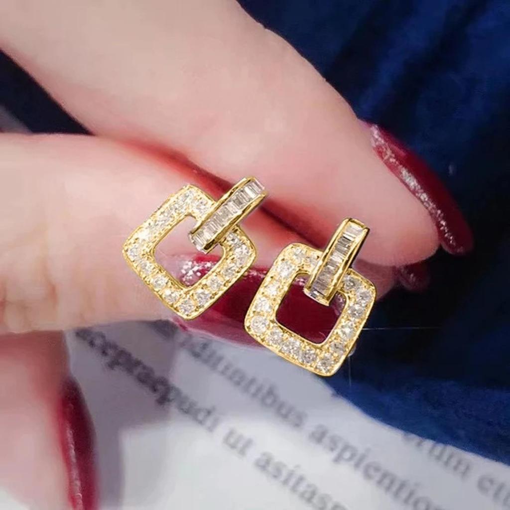 Minimalist Geometric Hollow Square Cubic Zirconia Earrings
