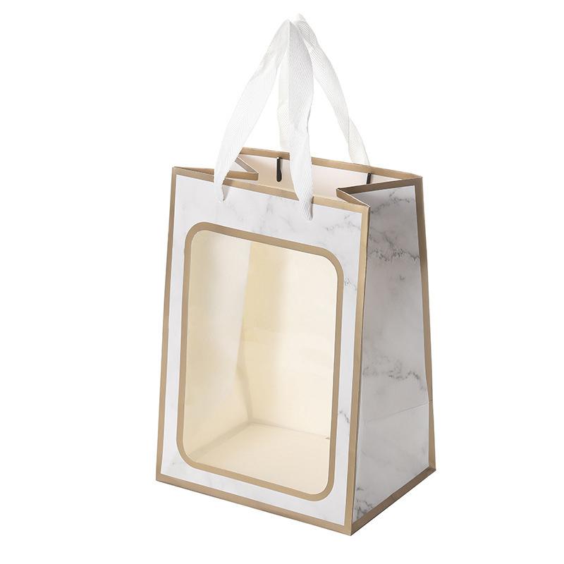 1PC Transparent Window Carrying Bag Clear Gift Bags Tote Paper Bag for Wedding Birthday Gifts Supplies Shopping Bags 20X15X10cm&1PC