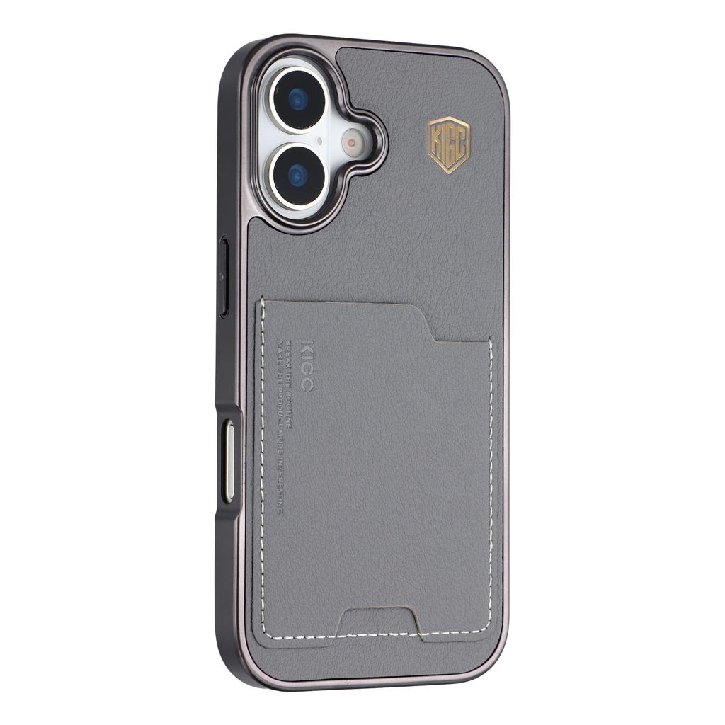 KIGC For iPhone 17 Case Leather + PC + TPU Electroplating Phone Cover with Card Holder