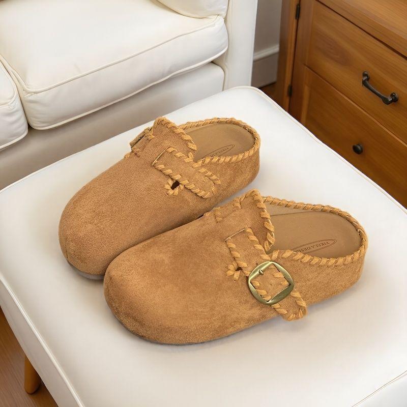 

Cowhide version Korean inner heightening platform half slippers women s 2025 autumn round head retro casual lazy boken shoes 40 верблюд