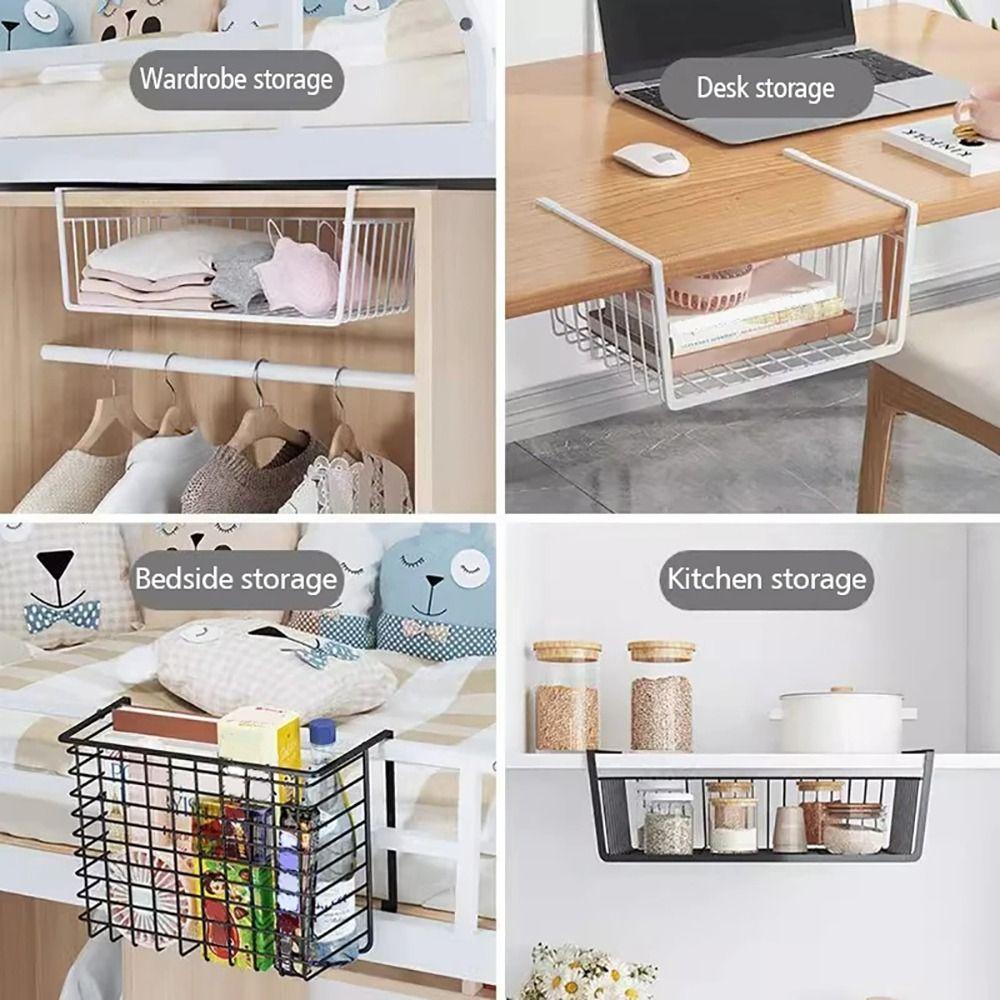 1Pcs Under Table Cabinet Storage Rack Desk Wardrobe Holders Hanging Mesh Basket