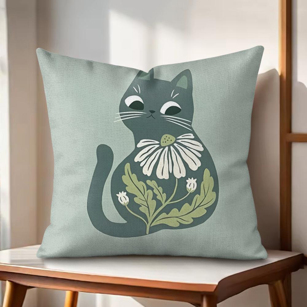 Boho Cats Art Cushion Cover Natural Linen Organic Fabric DoubleSided Printing Couch Pillow Covers Home Decor