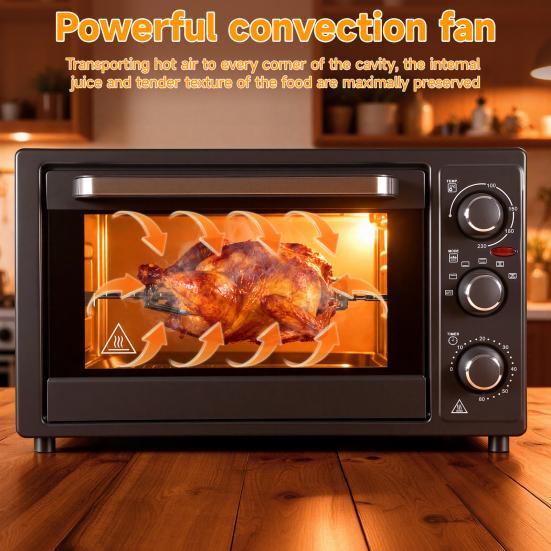 Convection Oven 34QT/32L Kitchen Oven 1500W Multi-Functional Countertop Toaster with Multifunctional 60-Min Timer Crispy Roast Dehydrate