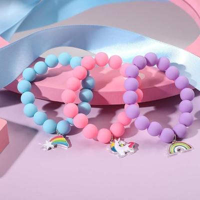 3 Children's Cute Sunflower Rainbow Unicorn Beaded Bracelets, Outer Diameter 6cm/2.36in