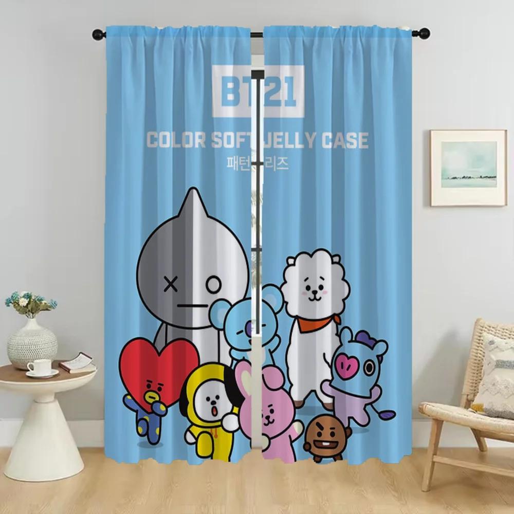 

Kpop-BT21 Curtains for Living Room Curtain for Room 2 Panel Partition Shades Halloween Decoration Home Interior Curtains Kitchen W50xH70cmx2pcs-CL