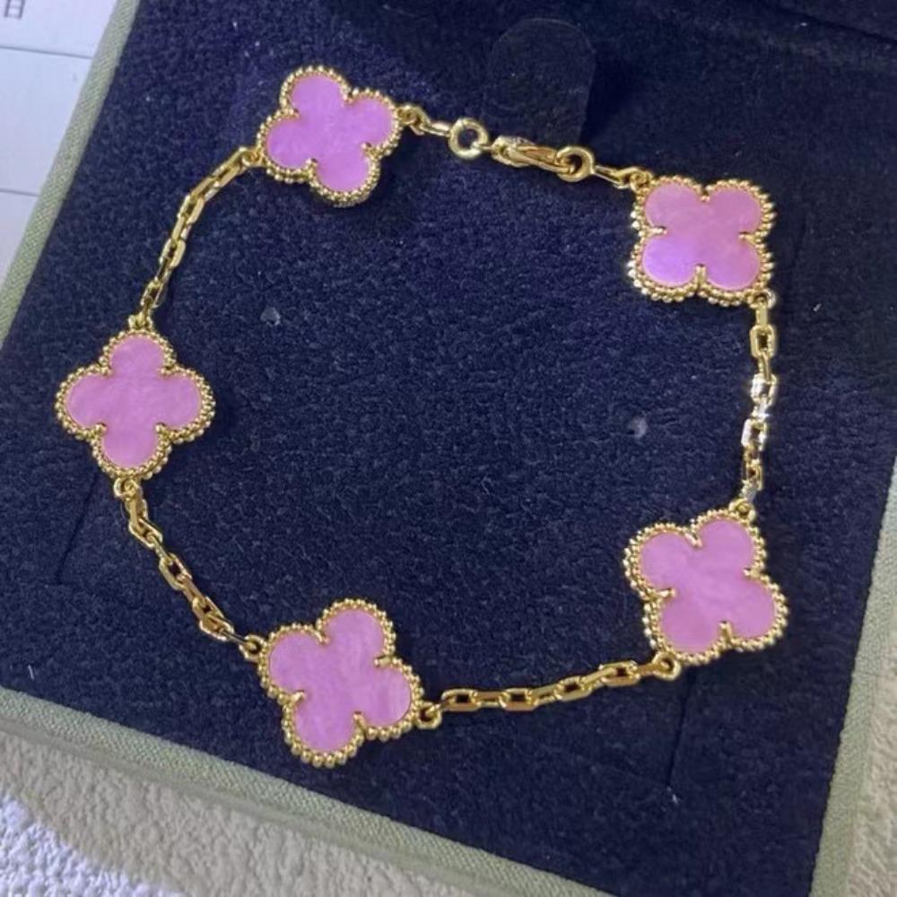 Hochwertiges Kleeblattarmband für Damen Fünf-Blüten-Armband mit natürlichem weißen Perlmutt und rotem Karneol