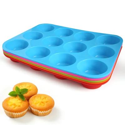 DIY Backwerkzeug - Antihaft 12 Löcher Runde Muffin-, Cupcake-, Keks-, Fondant-, Pudding-, Dampfkuchen-Silikonform