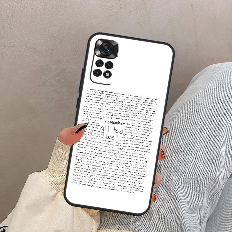 All Too Well Lyrics For Xiaomi Redmi Note 14 10 11 12 13 15 Pro Plus Case Cover For Redmi 15 15C 14C 10C 12C 13C
