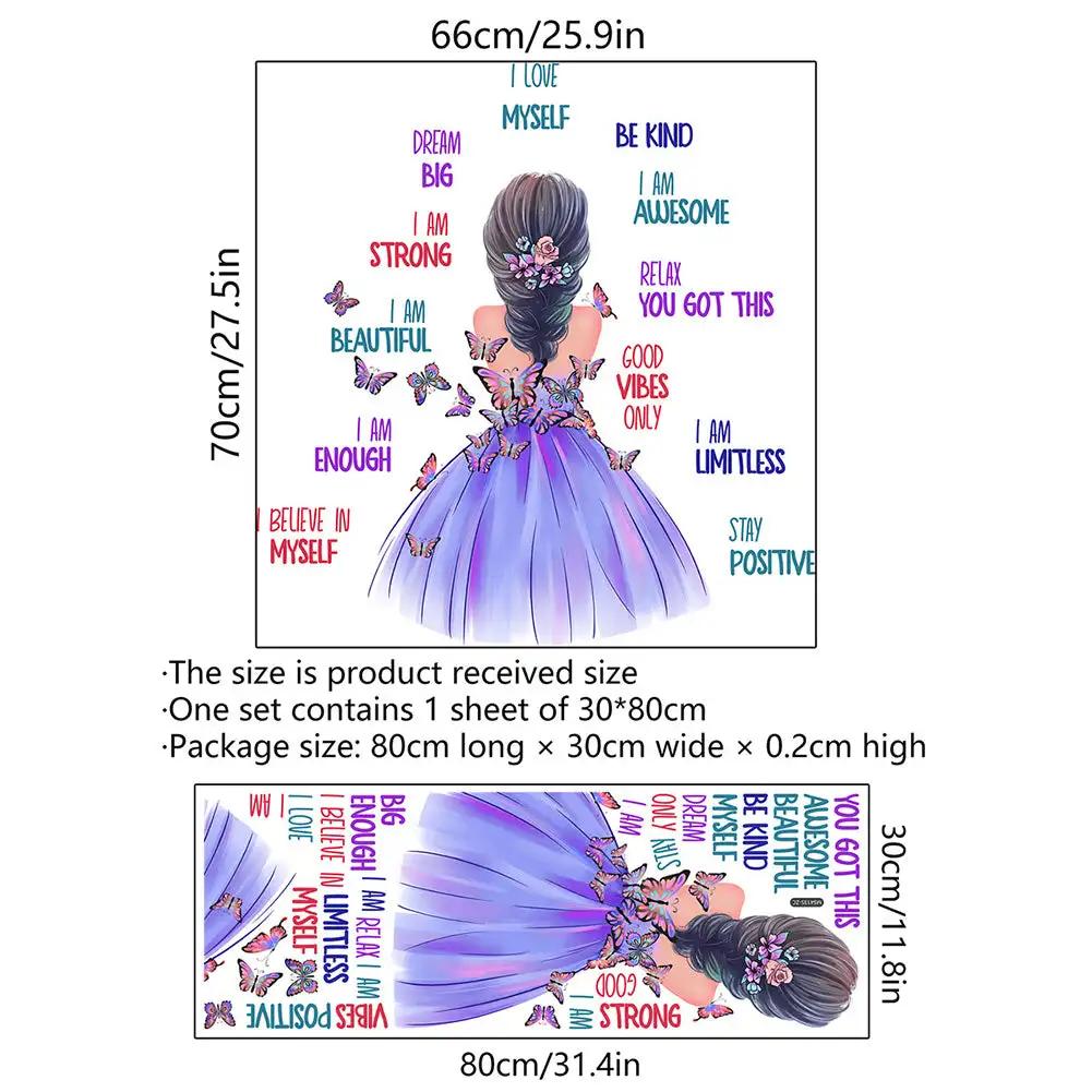 Acuarelă Prințesă pe Lună Autocolante de Perete pentru Camera Fetițelor Decalcomanii de Perete Fluture Floare Decor Dormitor Autocolante de Perete Cameră Bebeluș