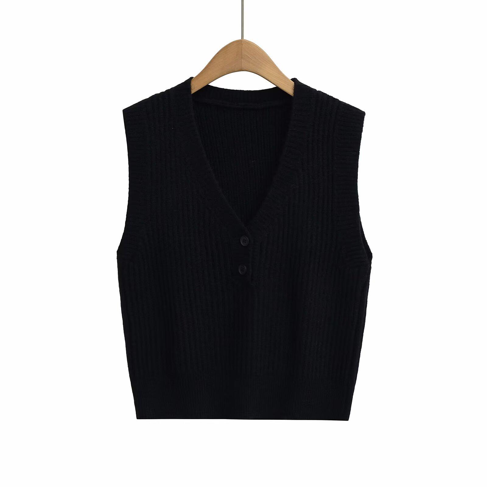 

Зима 2024 Женский Модный Универсальный Двухцветный Жилет в Европейском и Американском Стиле без Рукавов One Size чёрный