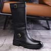 Leather Boots Spring and Autumn Zipper Low-heeled Boots European and American Style Knight Boots High Boots