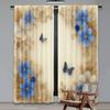 Set Of 2 Flat Printing Party Window Curtains Floral Butterfly Scene Digital Printed Polyester Drapes Festive Use Curtain