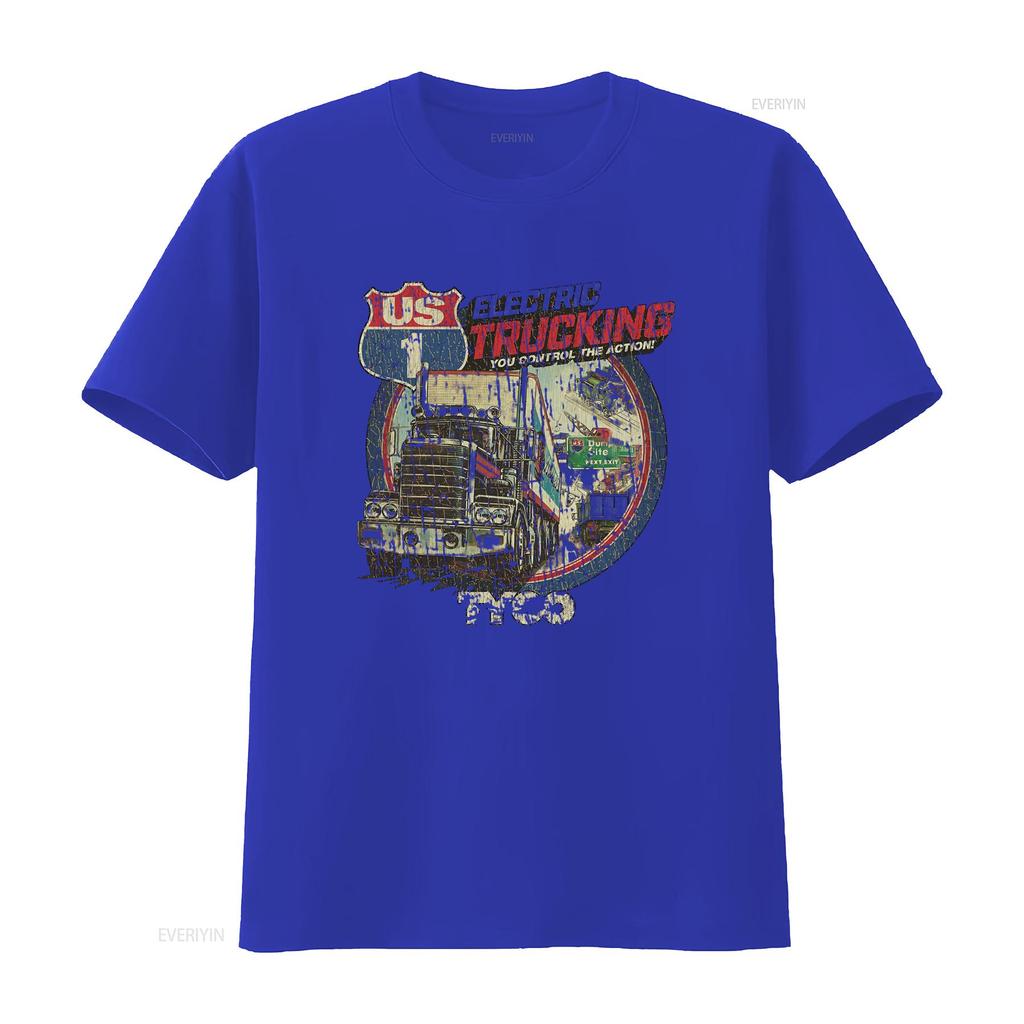 US 1 Electric Trucking 1981 Vintage Mens T Shirt Retro Truck Design Action Theme Durable Fabric vintage Washed Comfortable