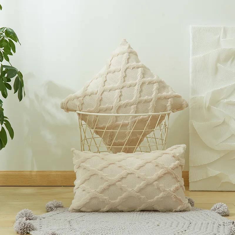Boho Decorative Pillow Covers Soft Plush Short Faux Wool Couch Pillow Covers Luxury Cushion Covers 35X50 40X40 45X45CM for Sofa
