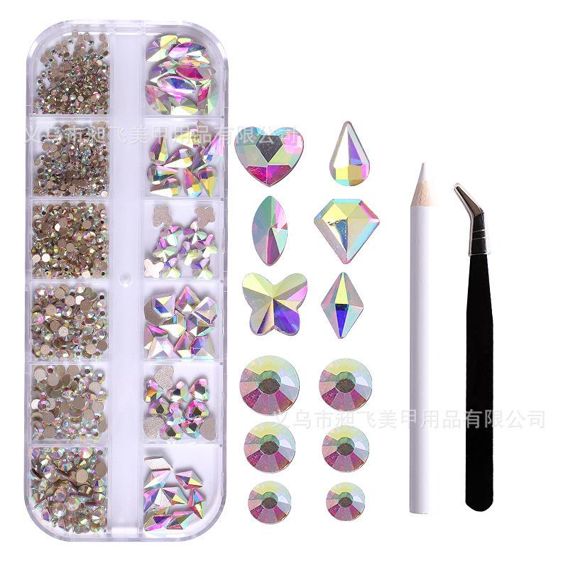 Nagelkonst Smycken 12-Fack Förpackad Glas Strass Nagelkonst Diamant Specialformad Diamant Nagelkonst Smycken Blandad