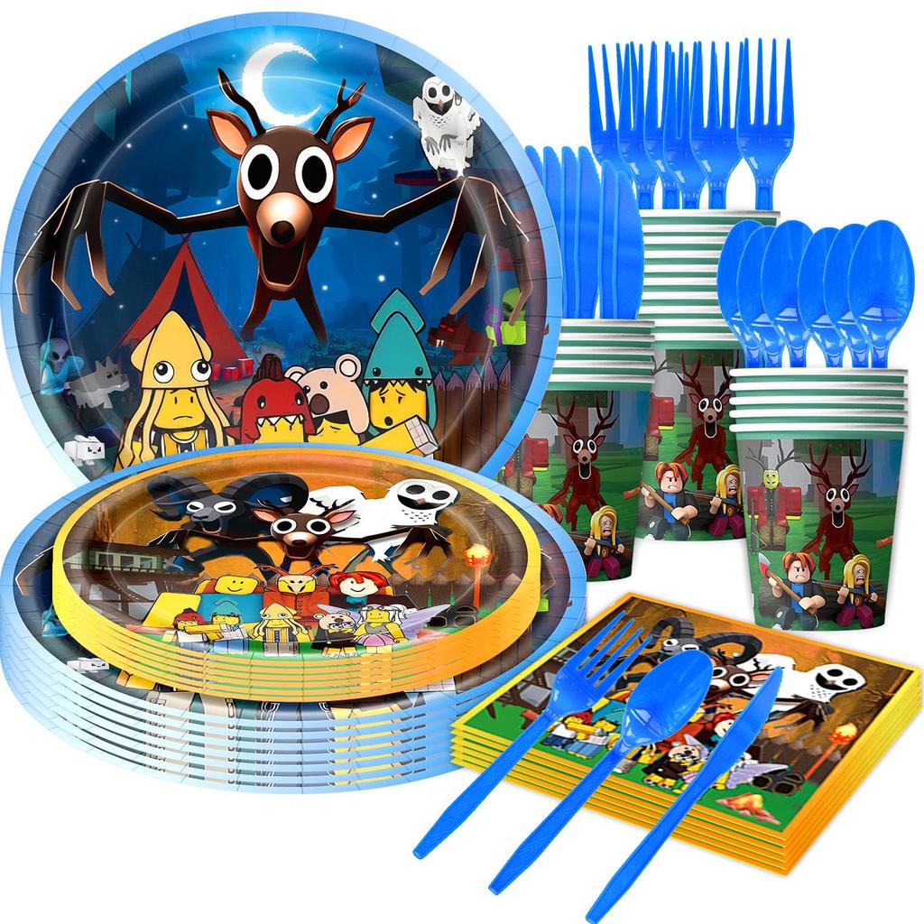 Robox Forest 99-Day Themed Kids' Party Disposable Plates, Napkins & Tablecloth Set